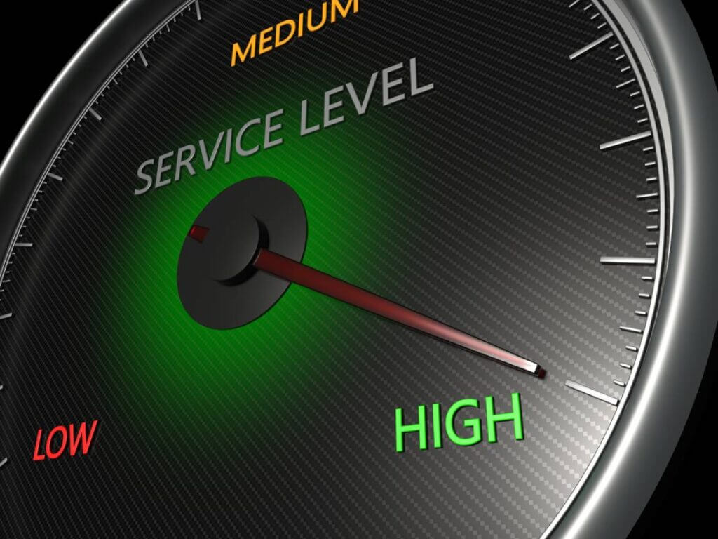 Service level gauge pointing to high.